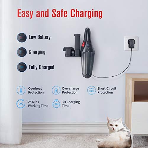 Hommak Handheld Vacuum Cordless, 6Kpa Powerful Suction Hand Vacuum Cleaner with LED Light and Wall-Mount Charge, Portable Vacuum for Pet Hair, Dust, Home and Car Cleaningsec1